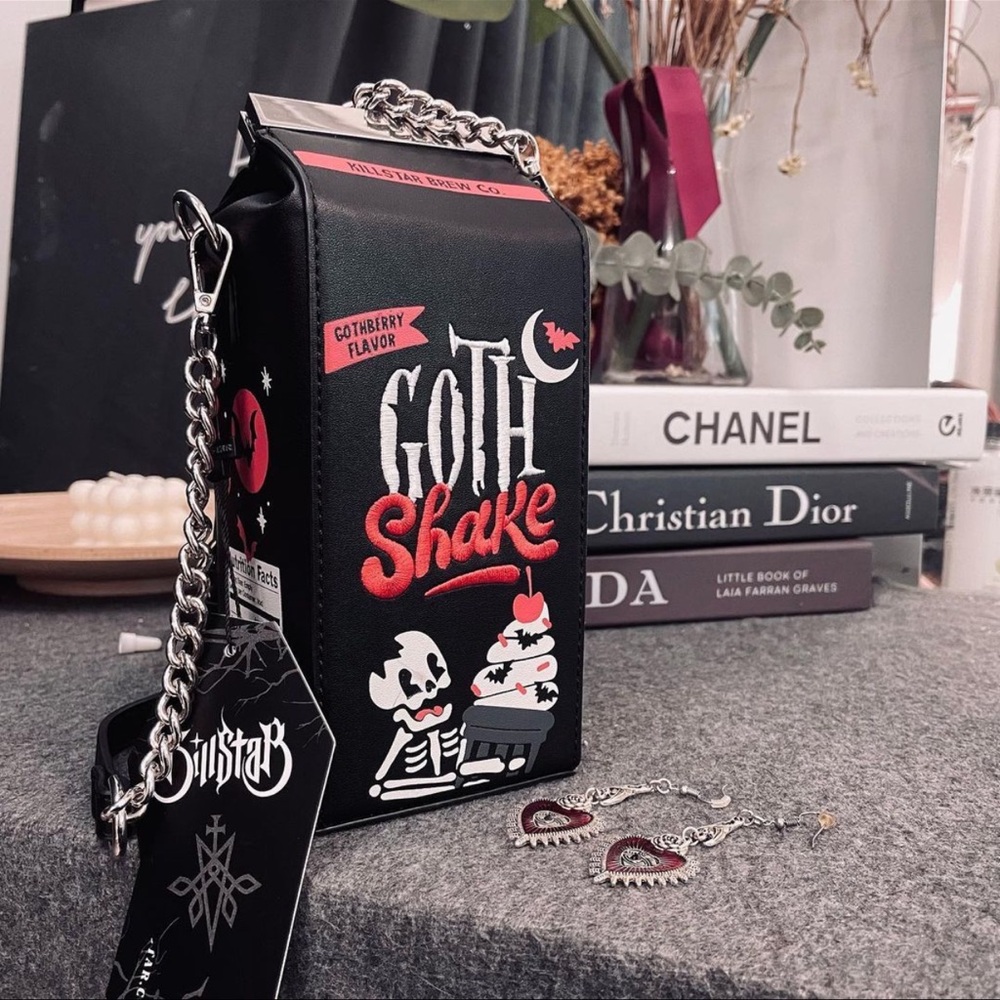 Killstar Goth Shake Milk Carton Crossbody Bag Novelty Gothic Purse Black